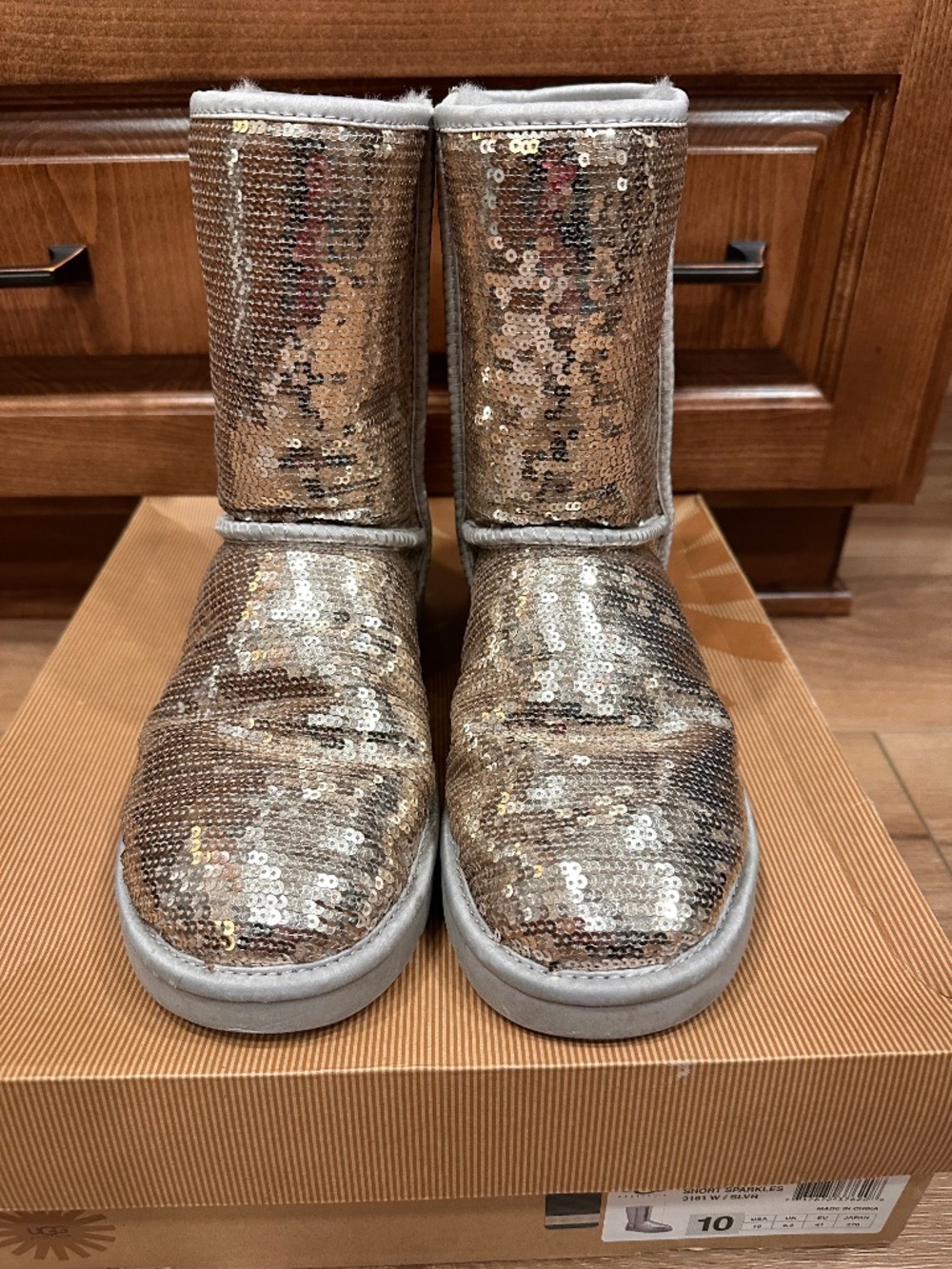 Silver Sparkle Uggs for Women - Size 10